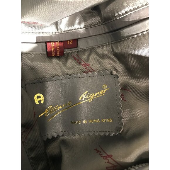 Etienne Aigner Women's Vintage Gray Leather Bomber Jacket - Picture 3 of 9